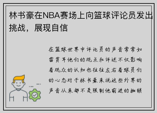 林书豪在NBA赛场上向篮球评论员发出挑战，展现自信