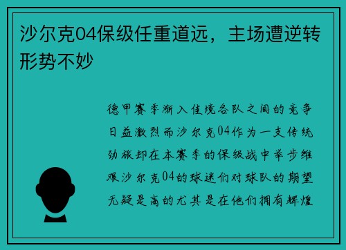 沙尔克04保级任重道远，主场遭逆转形势不妙